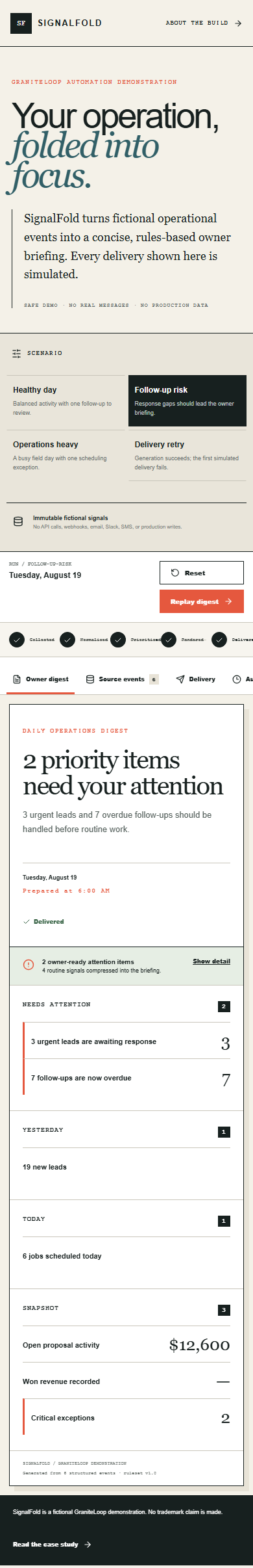 SignalFold owner digest on mobile