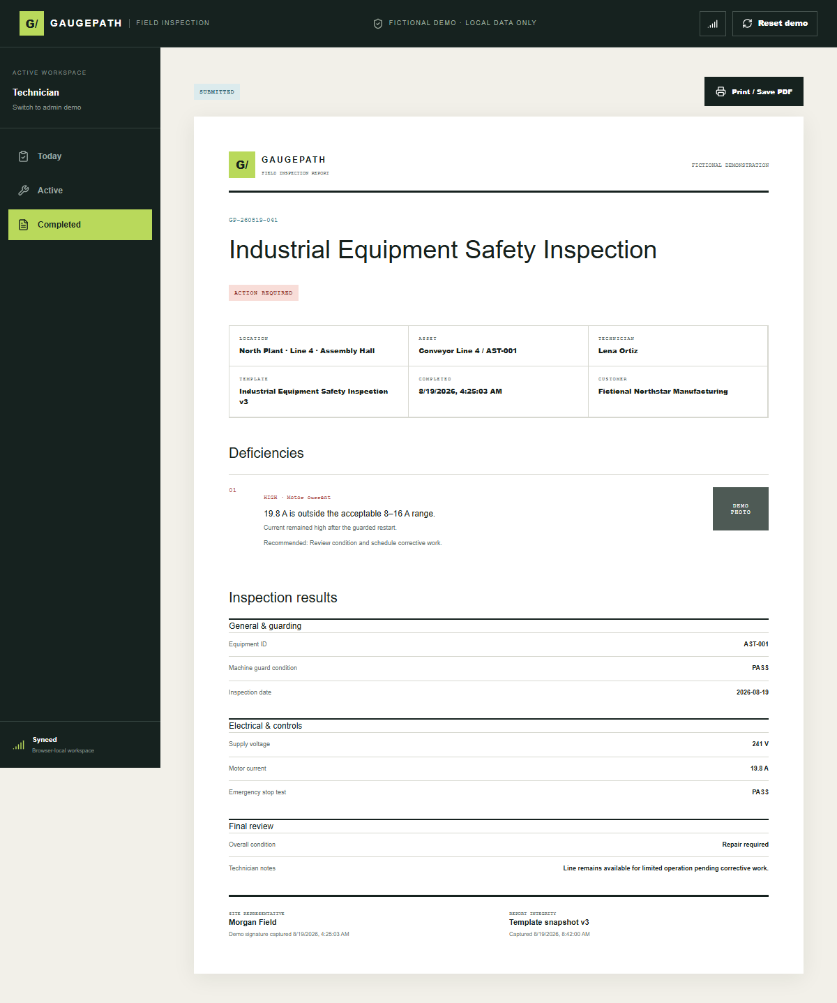 Gaugepath printable field inspection report