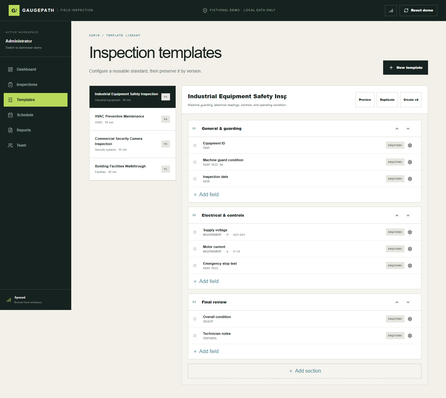 Gaugepath reusable inspection template builder
