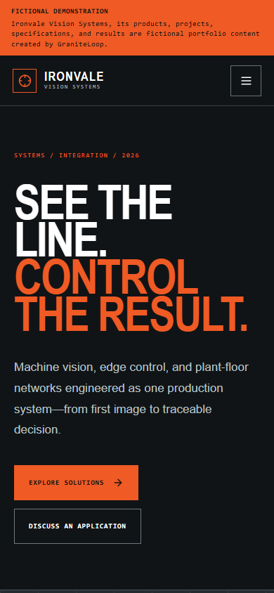 Ironvale industrial website mobile homepage