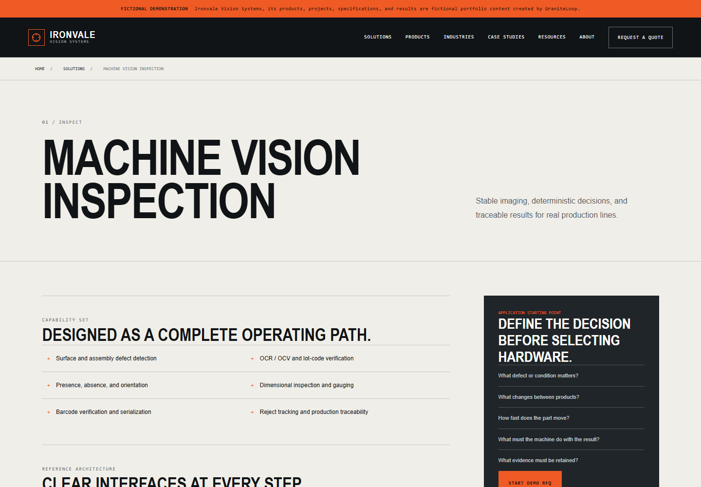Ironvale machine vision solution architecture page